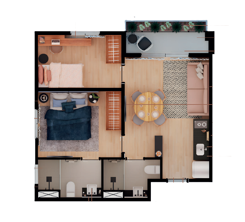 Moema Jazz: 2 dorm 48m²