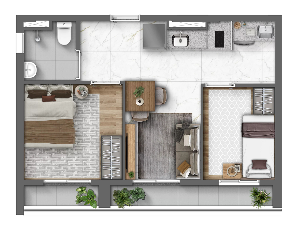 Monumental Residencial Conx: 2 dorm 45m²