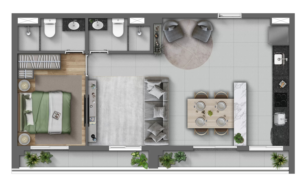 Monumental Residencial Conx: 1 dorm 60m² opção