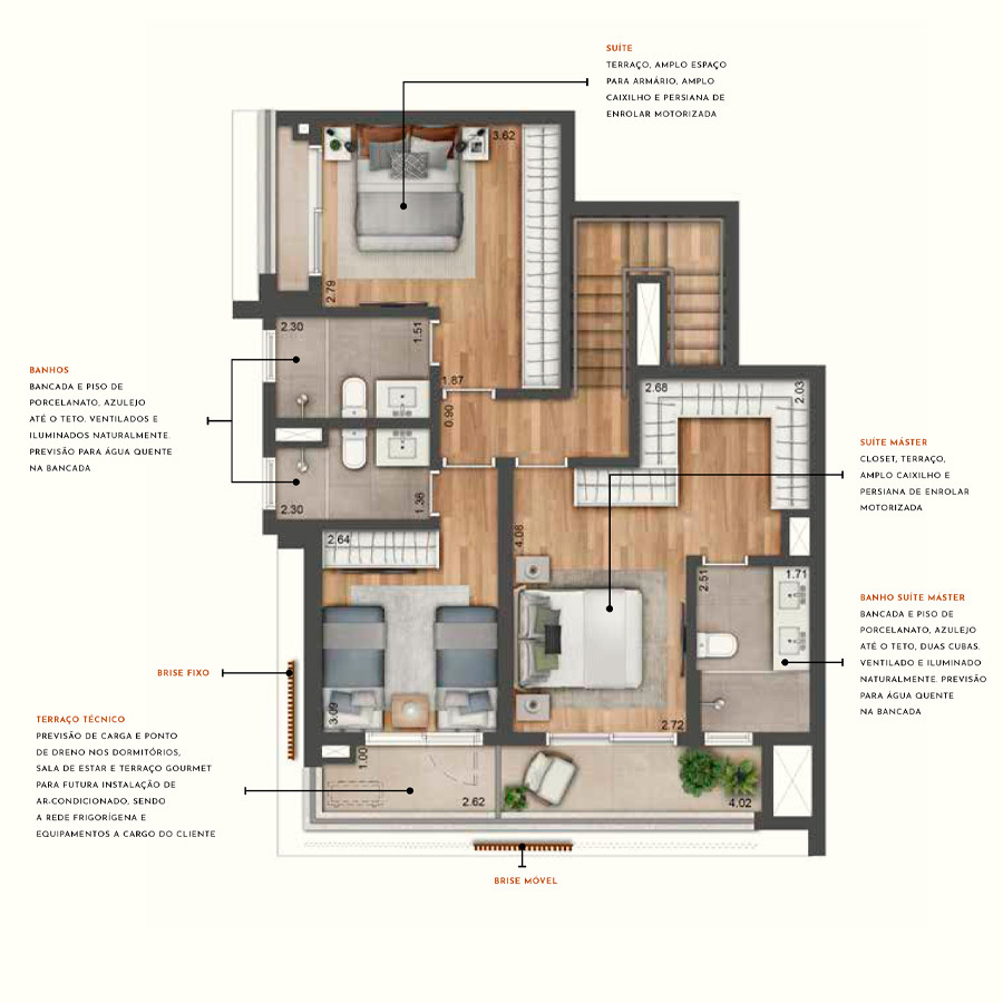 Most Moema Home: 3 dorm 205m² cobertura duplex inferior
