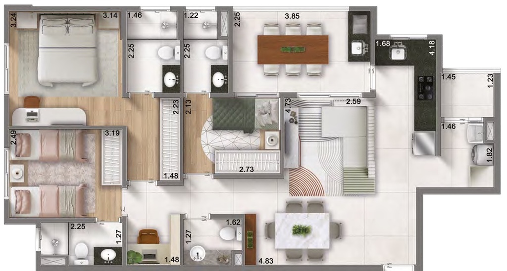 Motiró Barcelona: 3 dorm 94m² opção 1