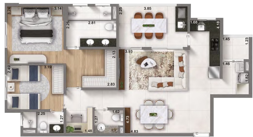 Motiró Barcelona: 2 dorm 94m² opção 3
