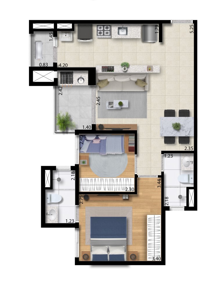 Motiró Casa Branca: 2 dorm 56m²