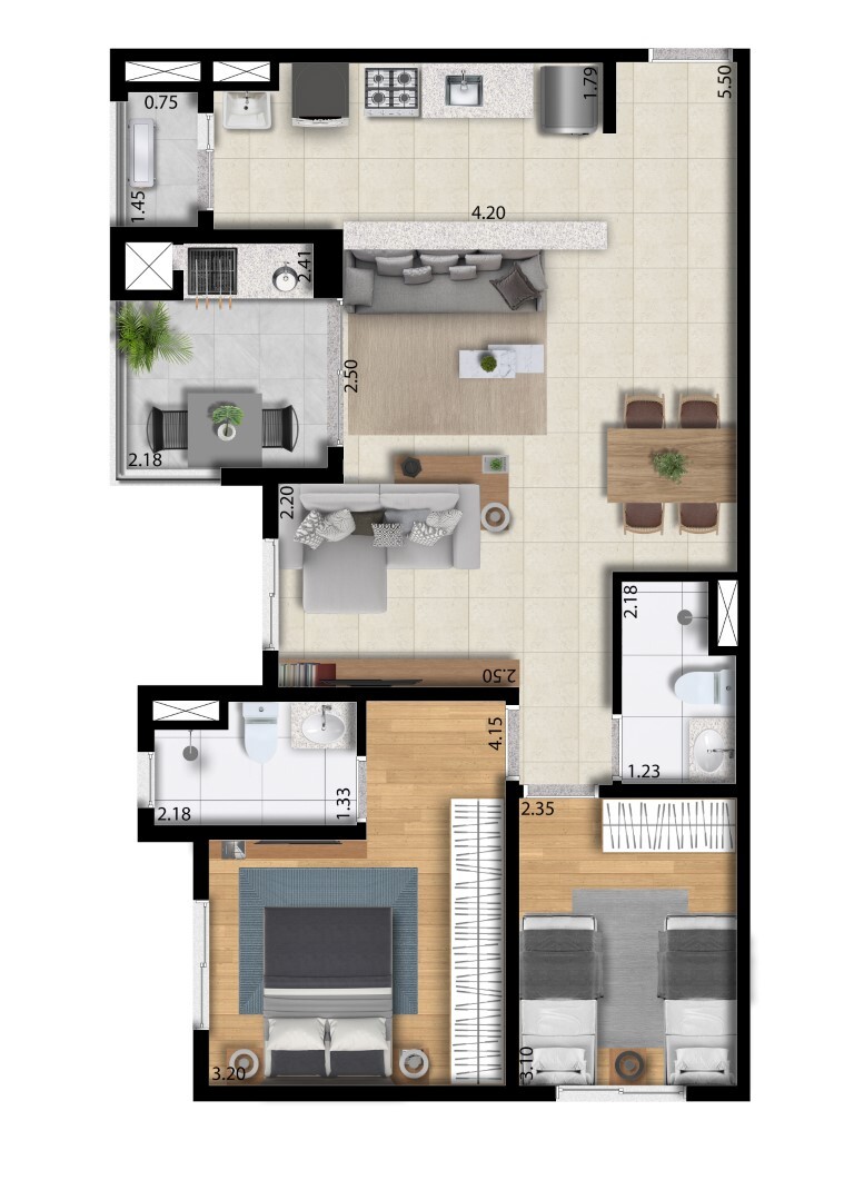 Motiró Casa Branca: 2 dorm 69m²