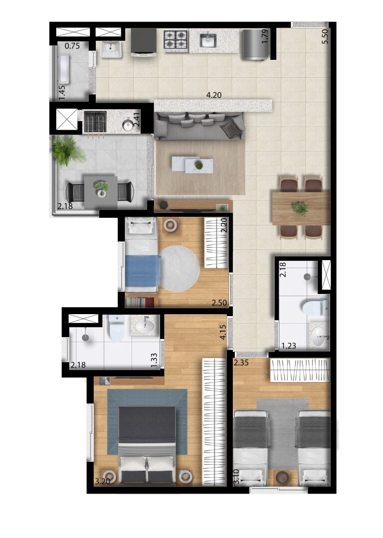 Motiró Casa Branca: 3 dorm 69m²