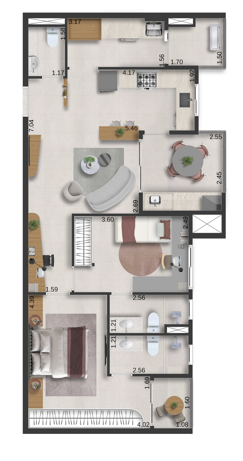 Motiró Parque Central: 2 dorm 82m² opção 1