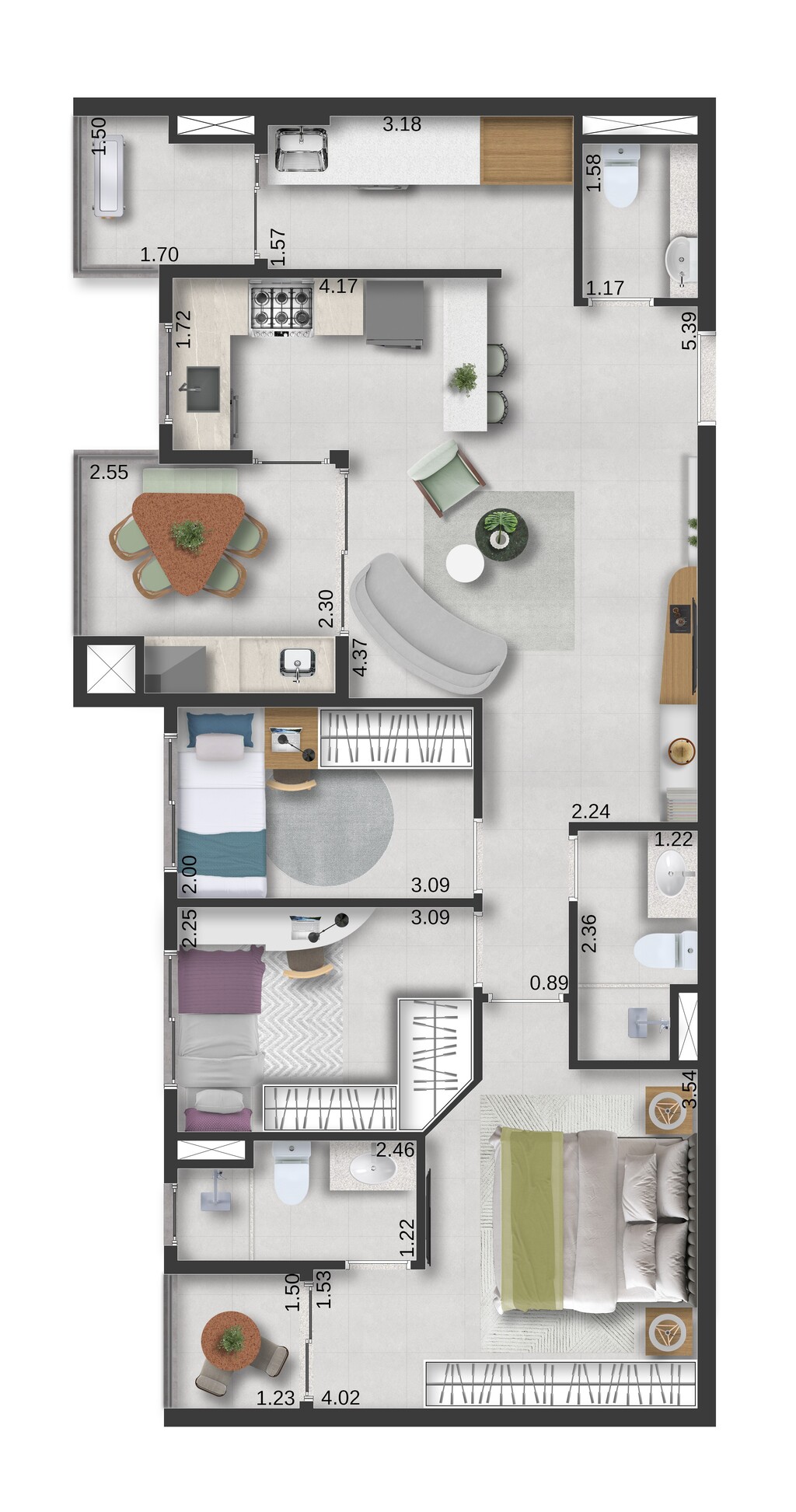 Motiró Parque Central: 2 dorm 82m² opção 2