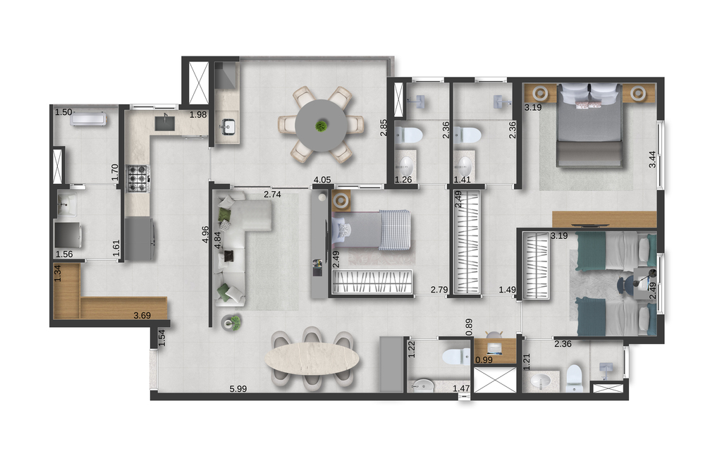 Motiró Parque Central: 3 dorm 106m²