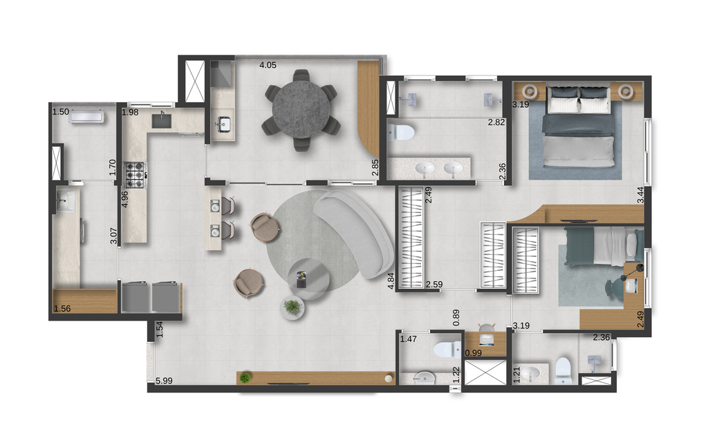 Motiró Parque Central: 2 dorm 106m² opção