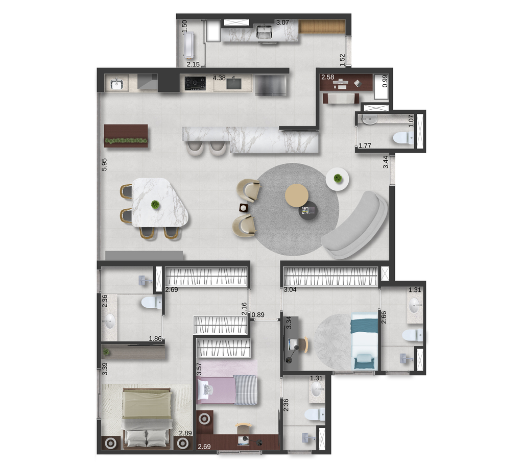 Motiró Parque Central: 3 dorm 127m²