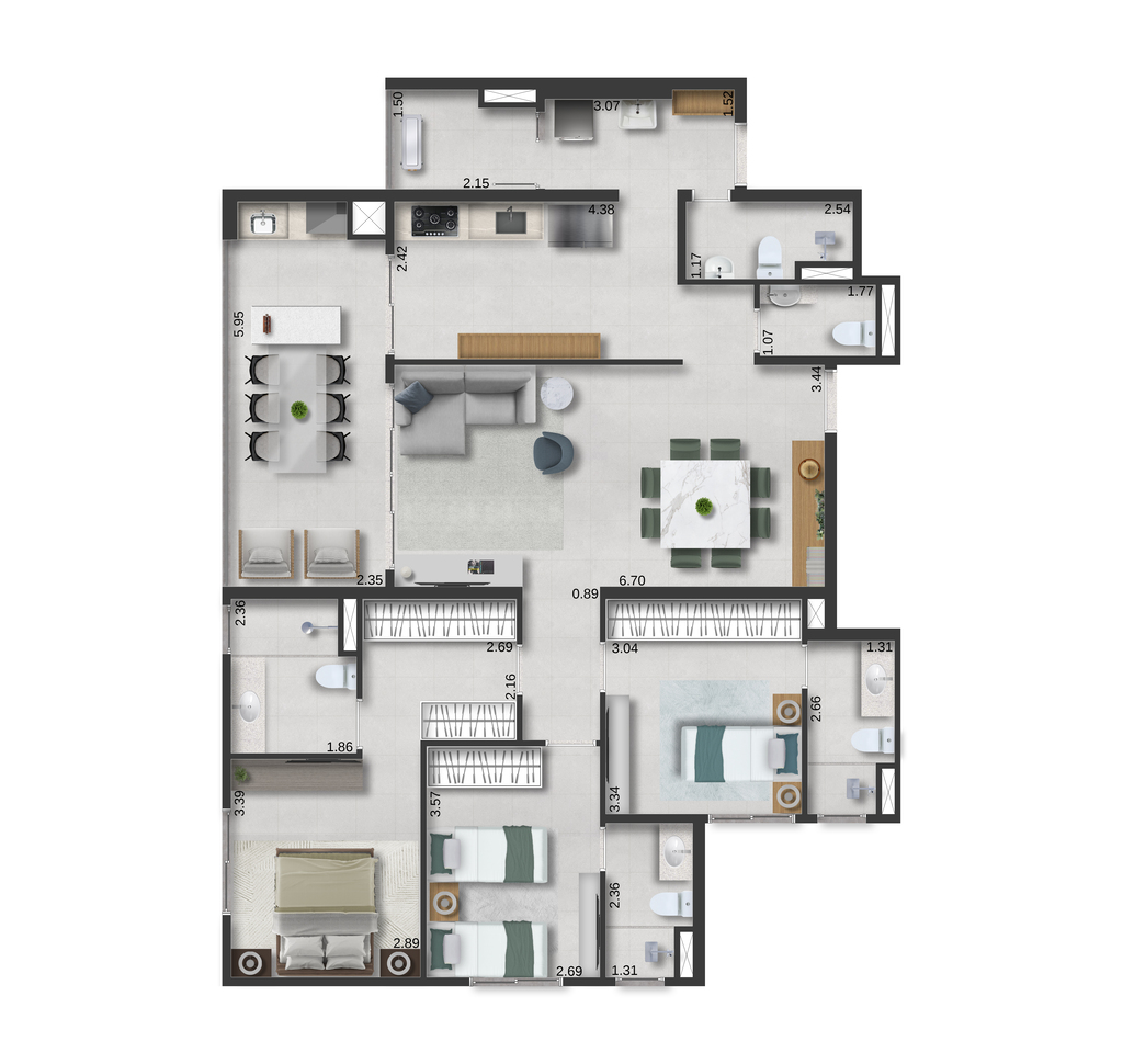 Motiró Parque Central: 3 dorm 127m² opção 2
