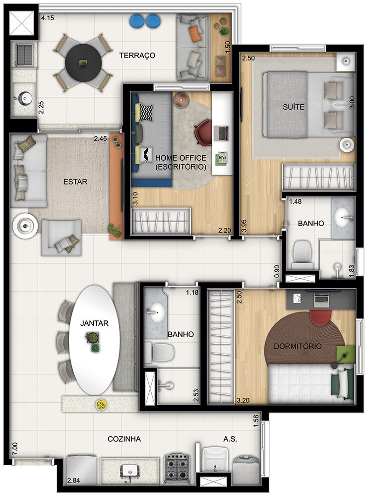 Motiró Santa Filomena: 3 dorm 75m²