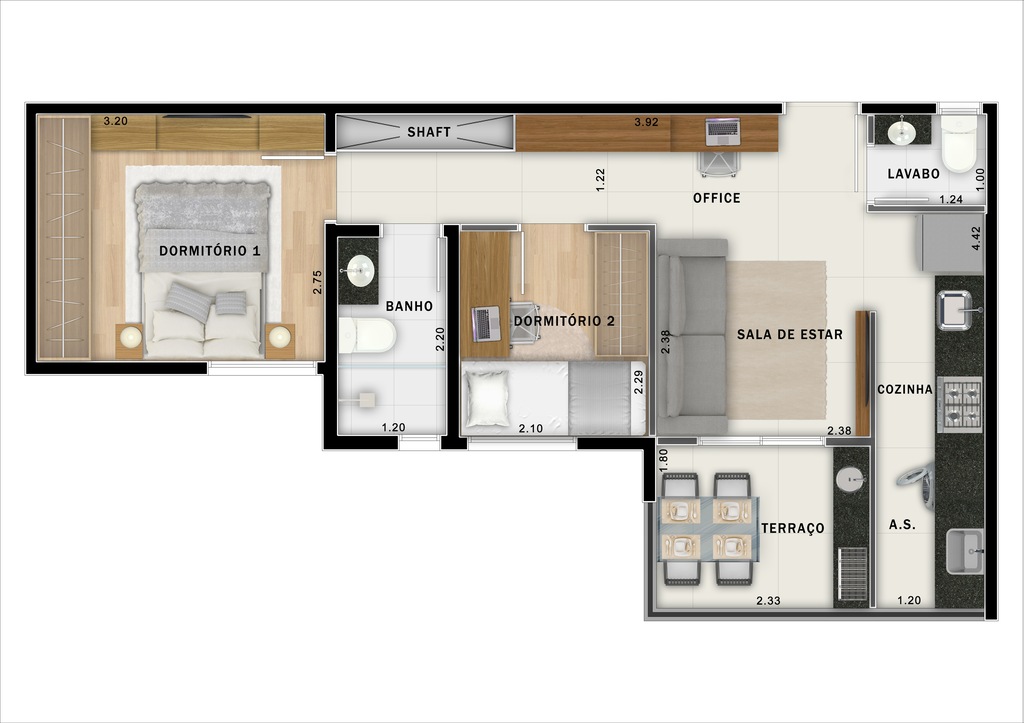 Move Jardim: 2 dorm 44m²