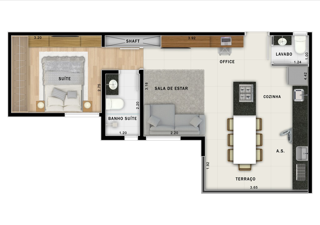 Move Jardim: 1 dorm 44m² opção 1
