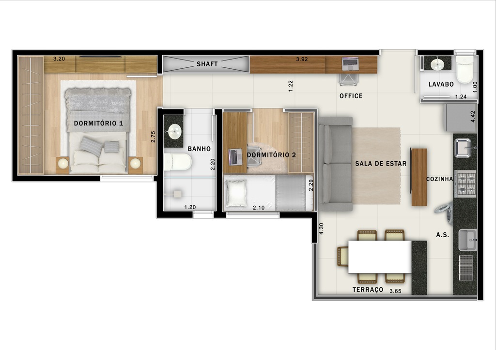 Move Jardim: 2 dorm 44m² opção 2