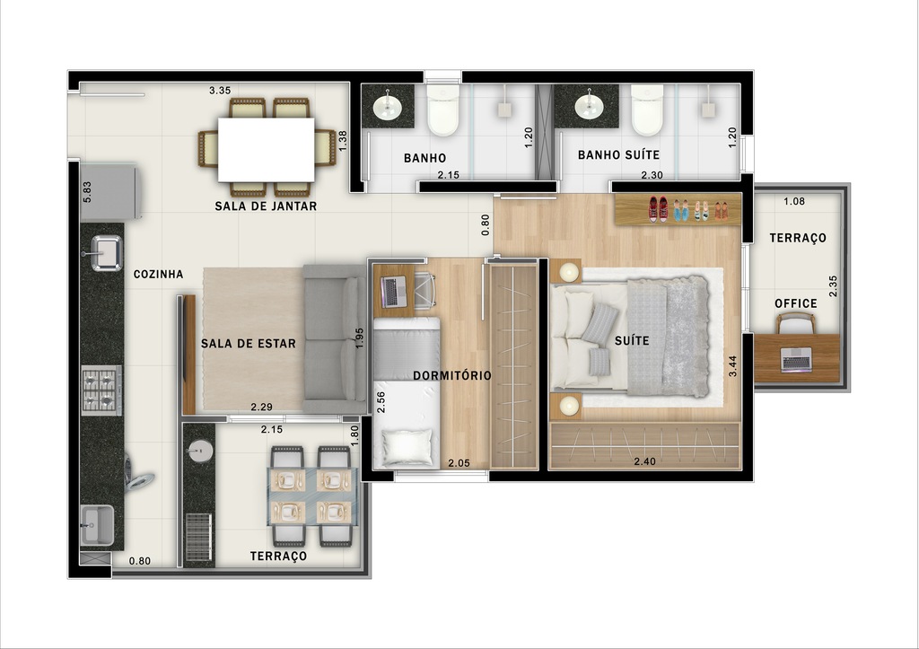 Move Jardim: 2 dorm 49m²