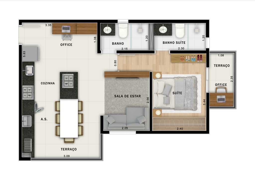 Move Jardim: 1 dorm 49m² opção 1