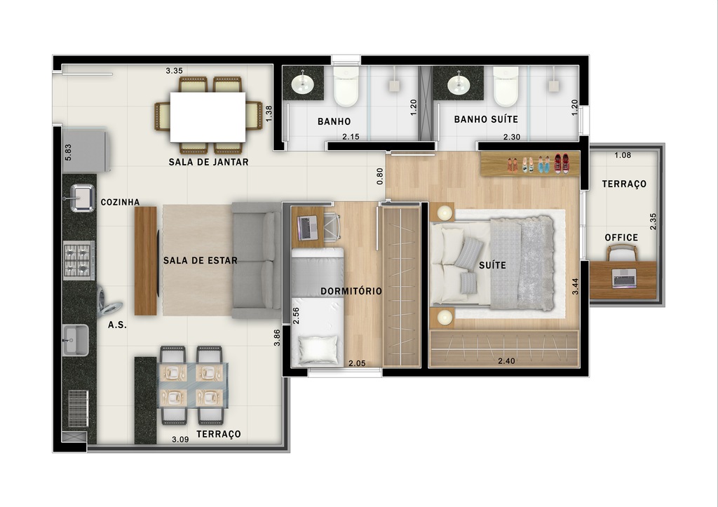 Move Jardim: 2 dorm 49m² opção 2