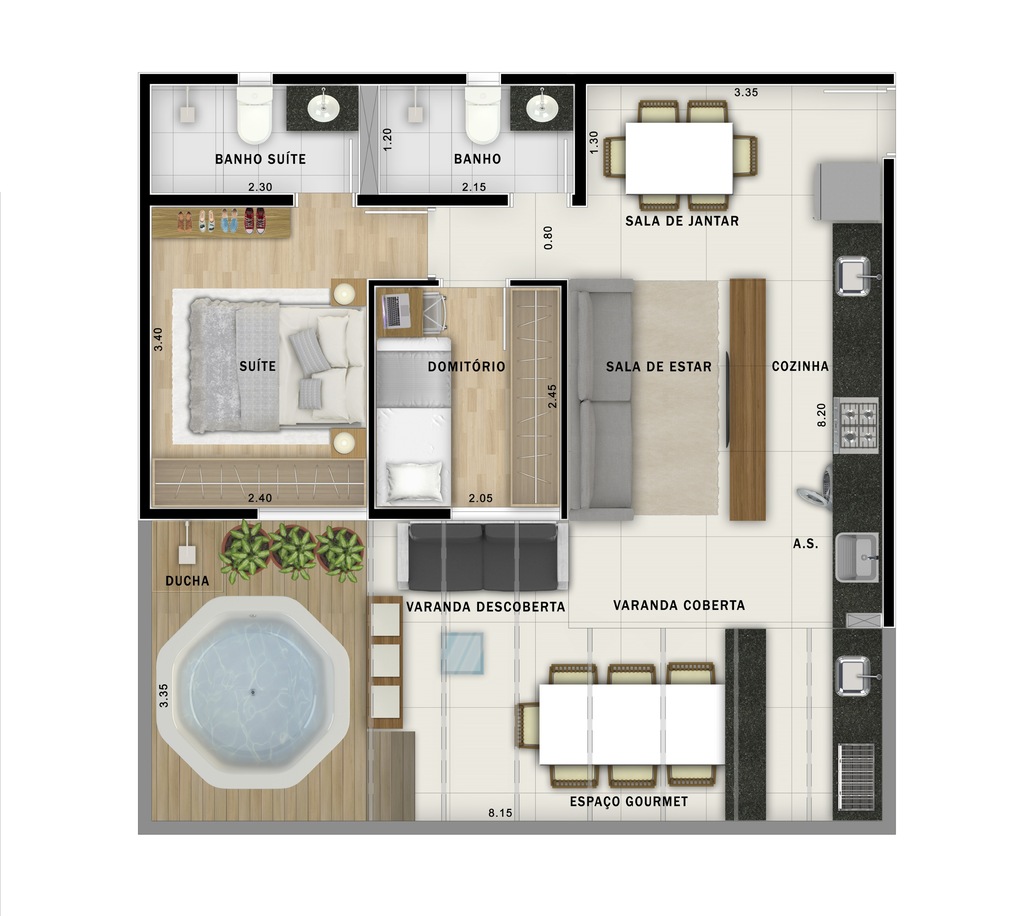 Move Jardim: 2 dorm 76m² garden