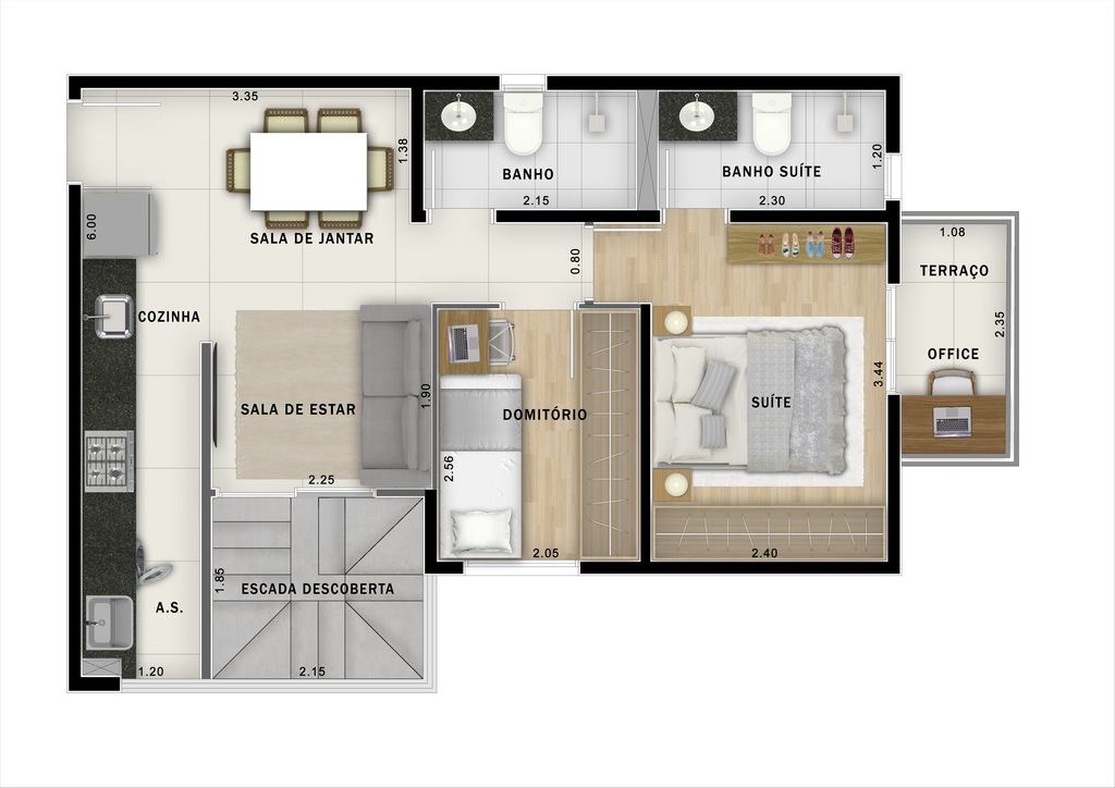 Move Jardim: 2 dorm 93m² cobertura duplex inferior