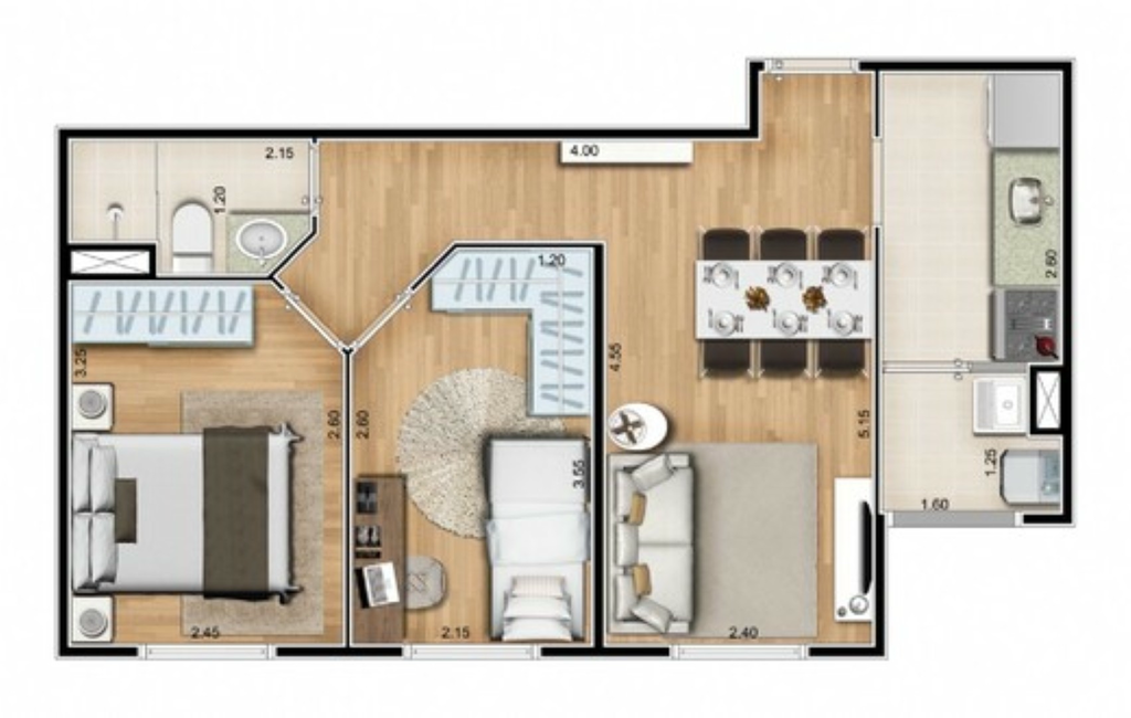 Mundi Mbigucci Fase 2: 2 dorm 43m²