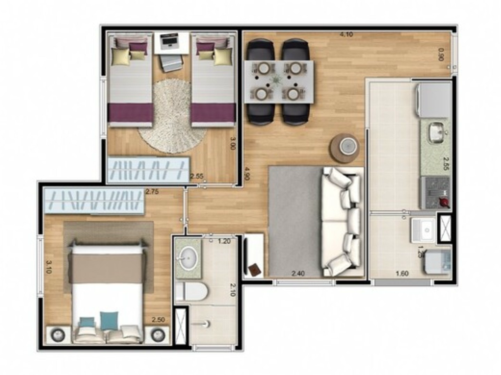 Mundi Mbigucci Fase 2: 2 dorm 44m²