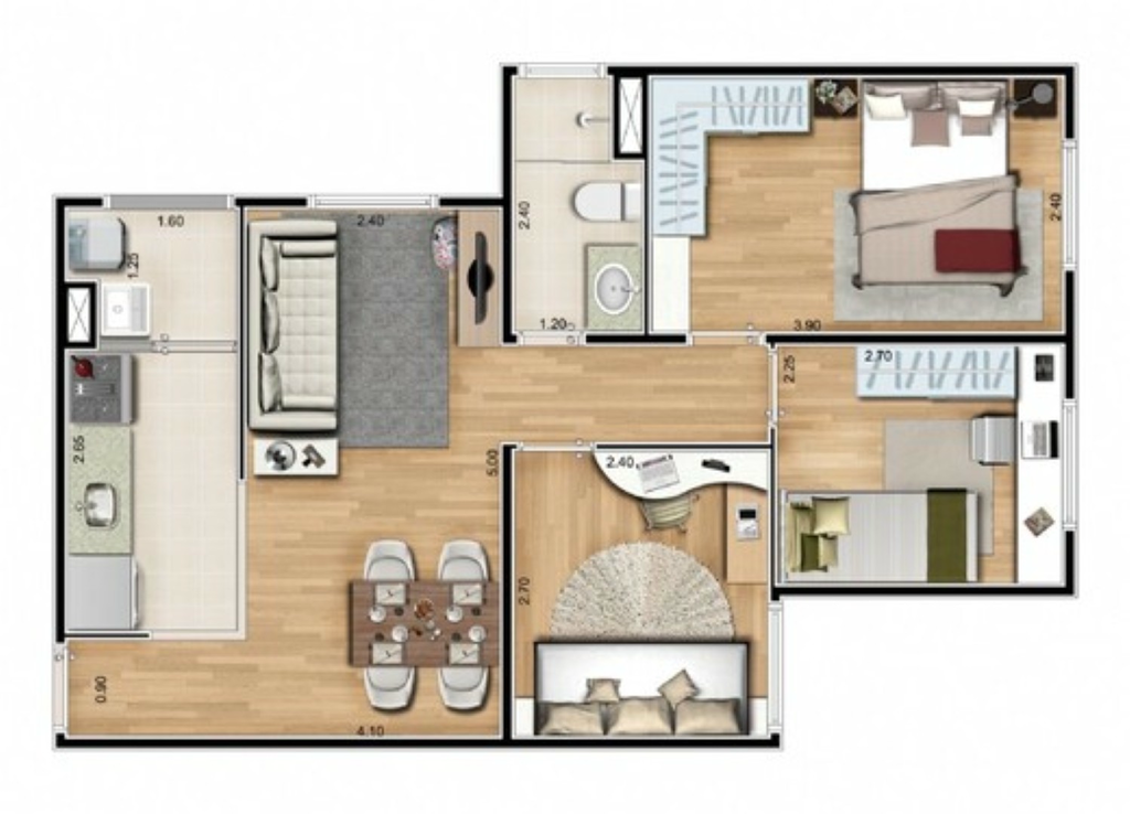 Mundi Mbigucci Fase 2: 3 dorm 53m²