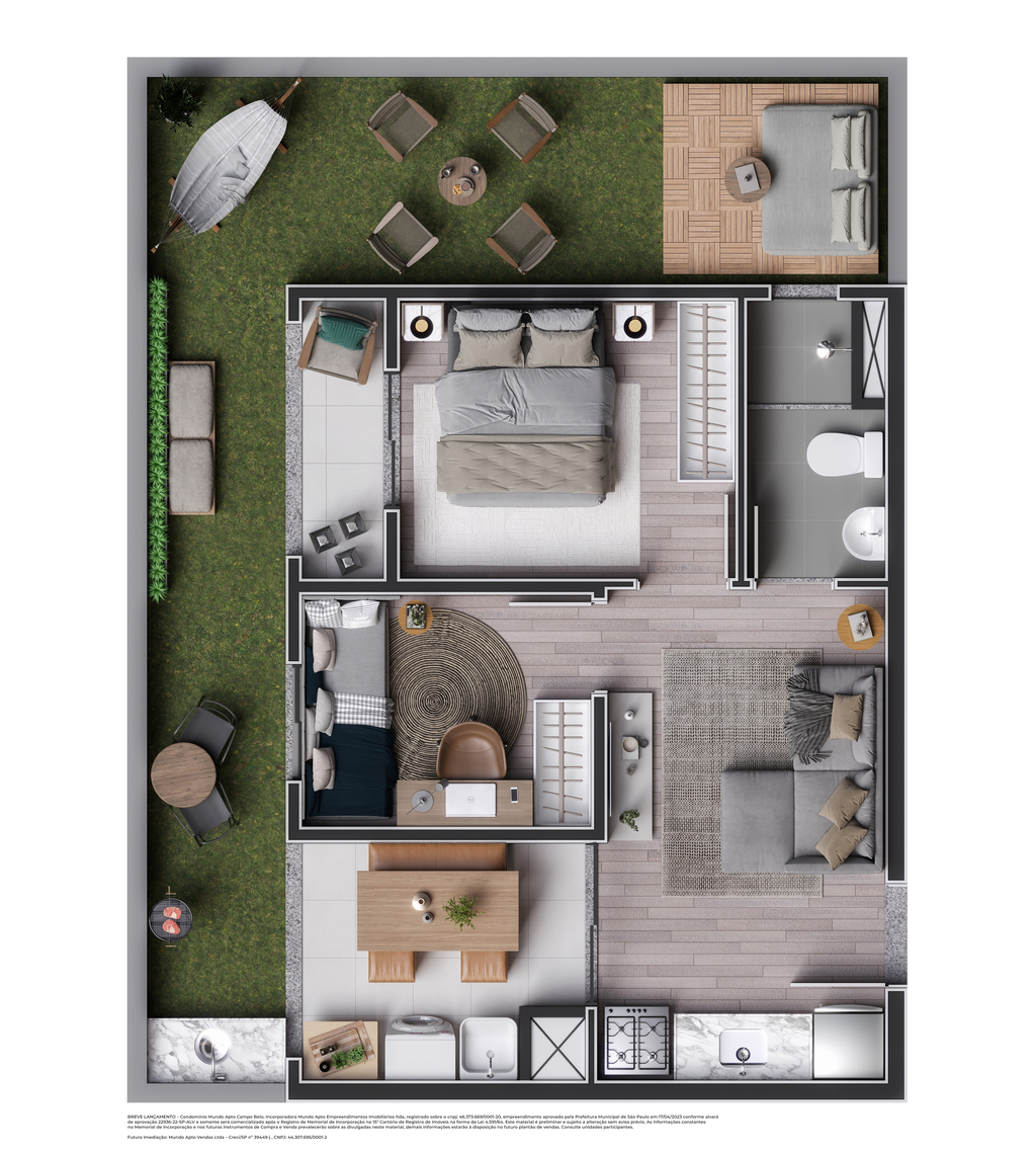 Mundo Apto Campo Belo: 2 dorm 47m² garden