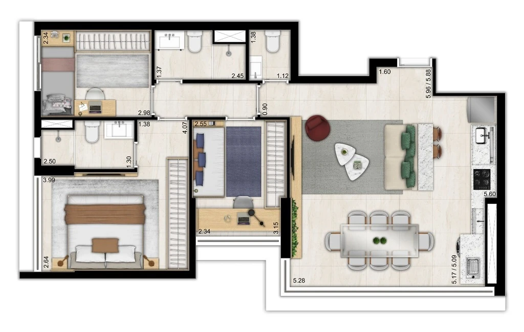 Nattur Nova Klabin: 3 dorm 79m²