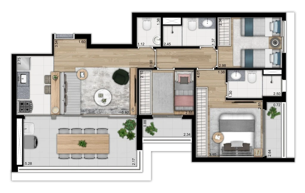 Nattur Nova Klabin: 3 dorm 79m²