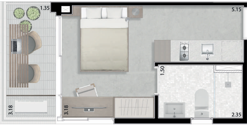 Next Bela Cintra: 1 dorm 23m² studio