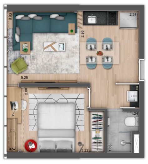 Nine 3134: 1 dorm 32m² opção