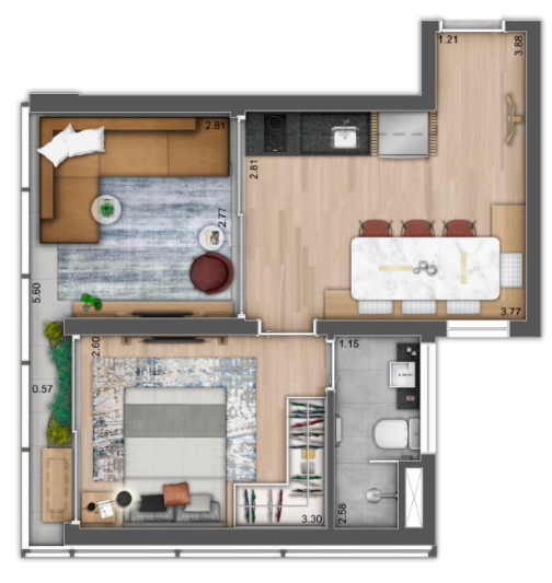 Nine 3134: 1 dorm 39m²