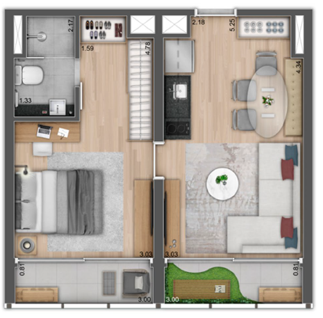 Nine 3134: 1 dorm 41m² junçao