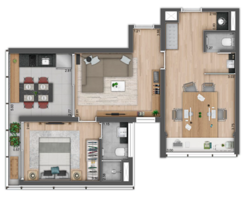 Nine 3134: 1 dorm 60m² opção junção