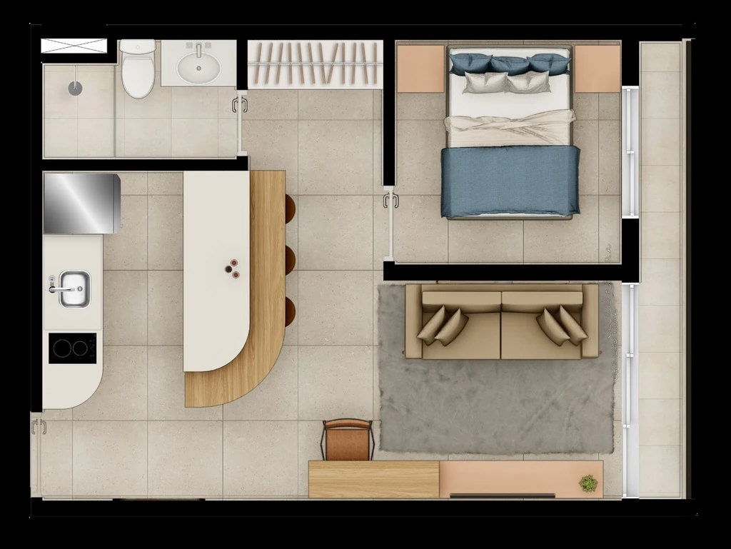 Nurban Campo Belo: 1 dorm 36m²