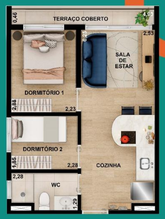 Nurban Campo Belo: 2 dorm 36m²