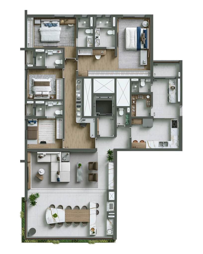 Nuv Moema: 3 suítes 207m² Planta opção
