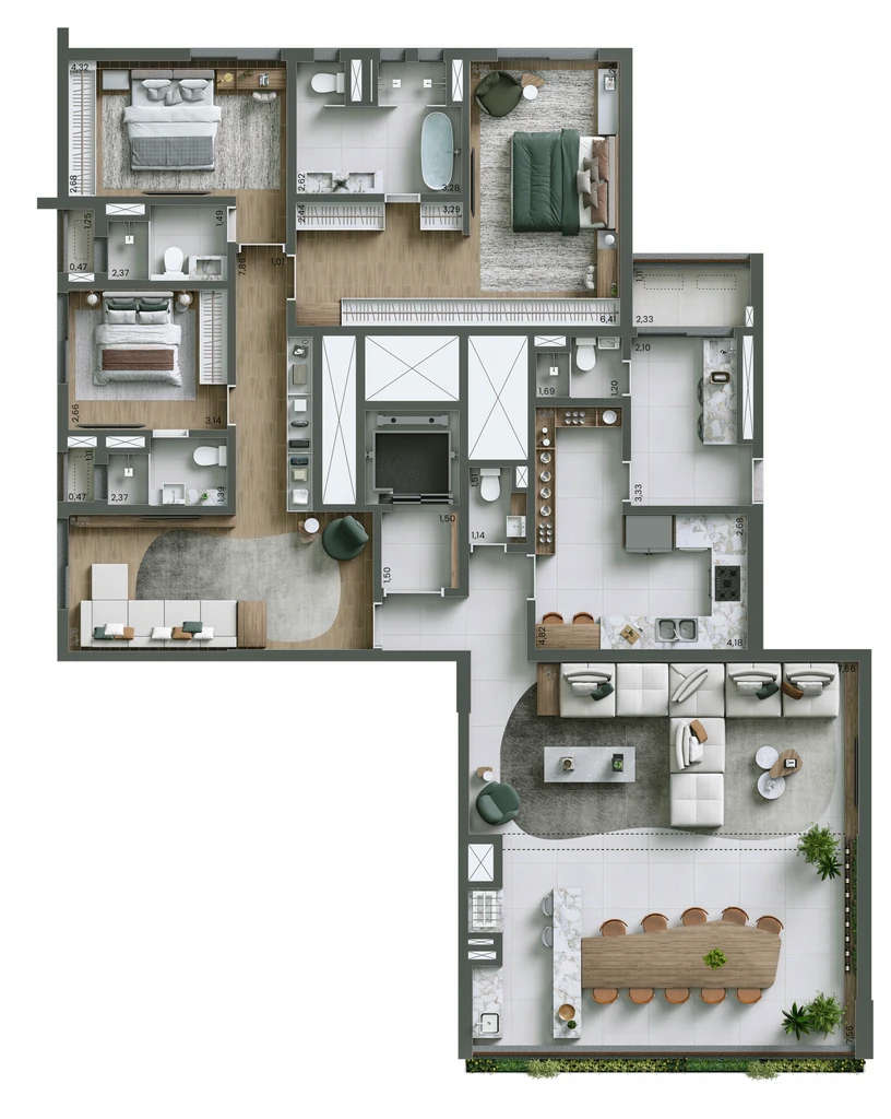 Nuv Moema: 4 suítes 208m²
