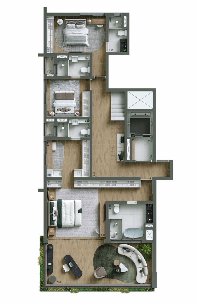 Nuv Moema: Duplex Pav. Inferior 4 suítes 445m²