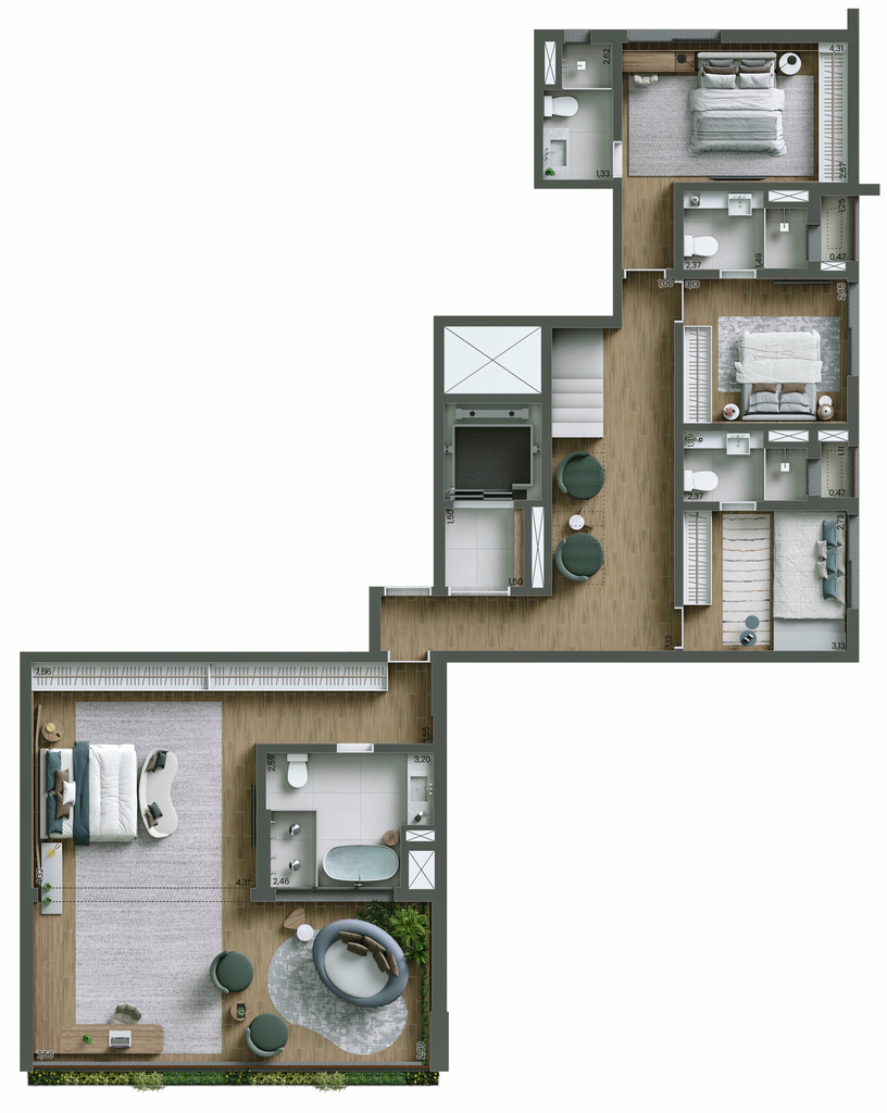 Nuv Moema: Duplex Pav. Inferior 4 suítes 447m²