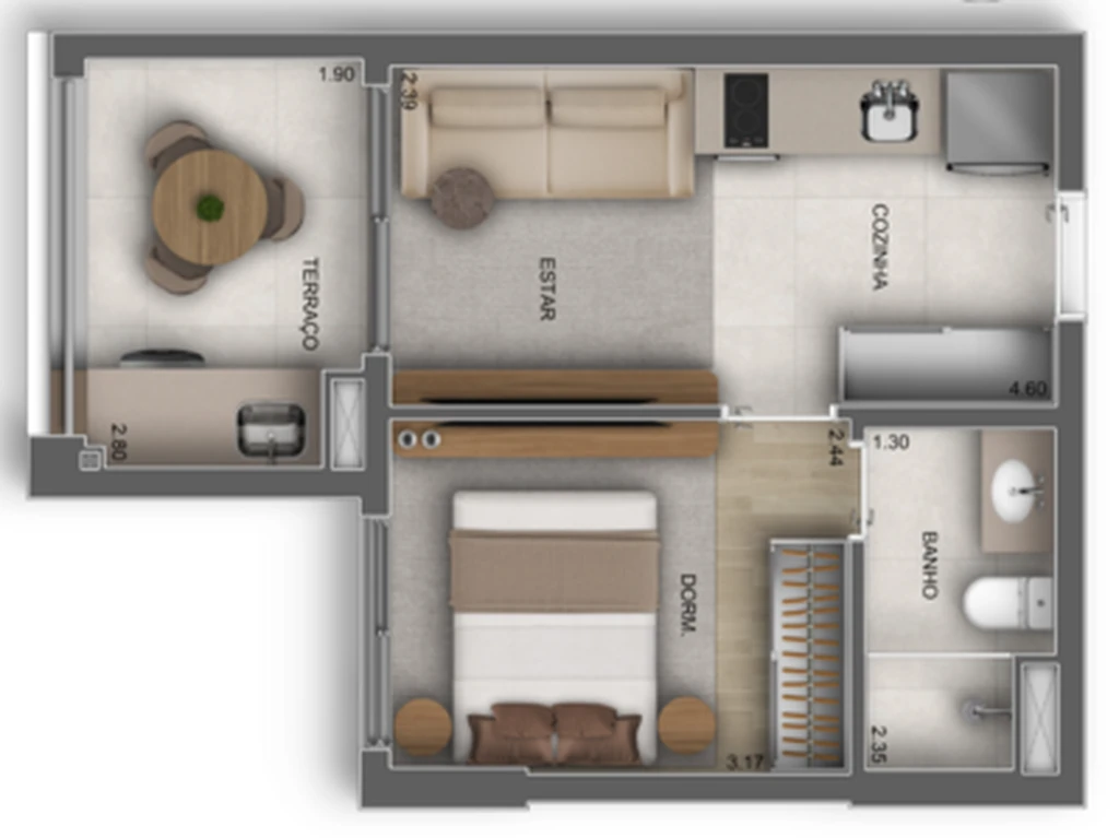 Oásis Santa Cruz by Diálogo: 1 dorm 32m²
