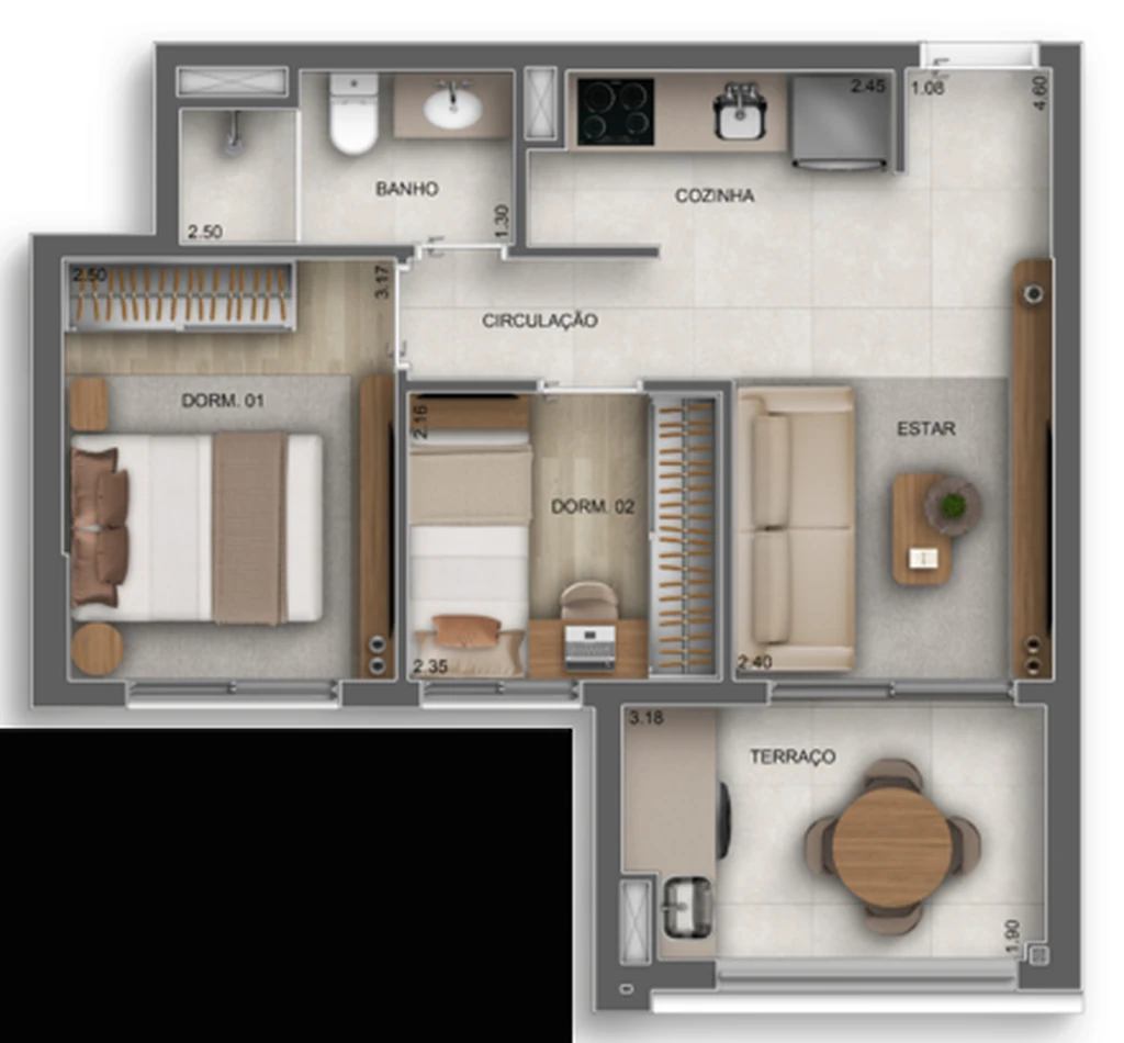 Oásis Santa Cruz by Diálogo: 2 dorm 45m²