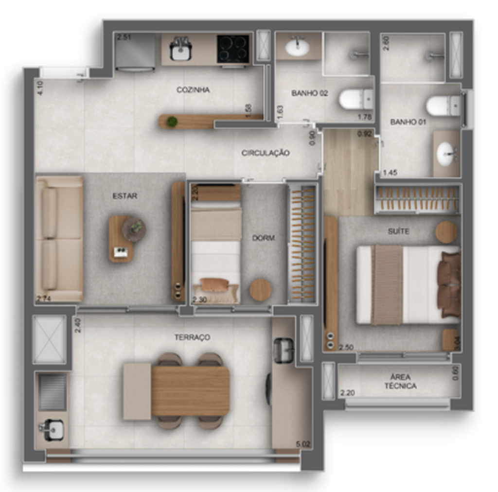 Oásis Santa Cruz by Diálogo: 2 dorm 59m²