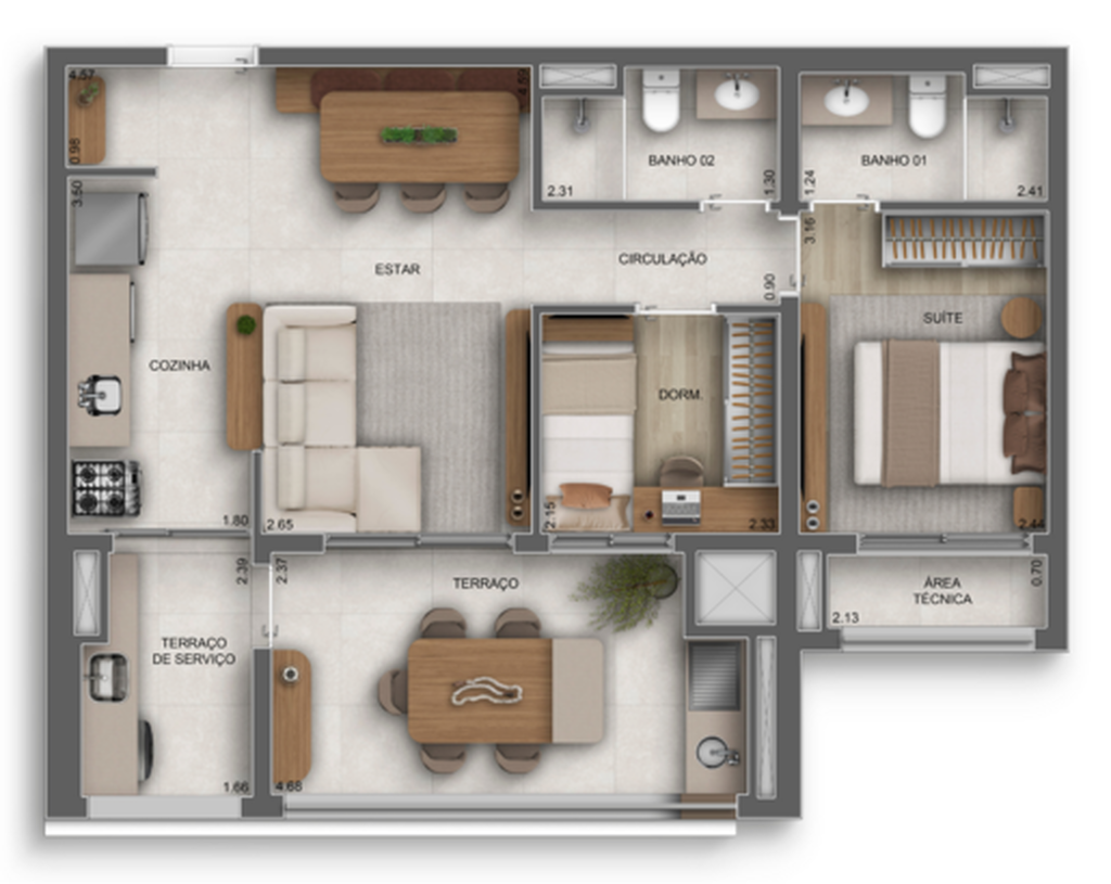 Oásis Santa Cruz by Diálogo: 2 dorm 69m²