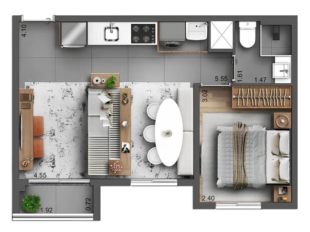 Oli Ipiranga: 1 dorm 35m²