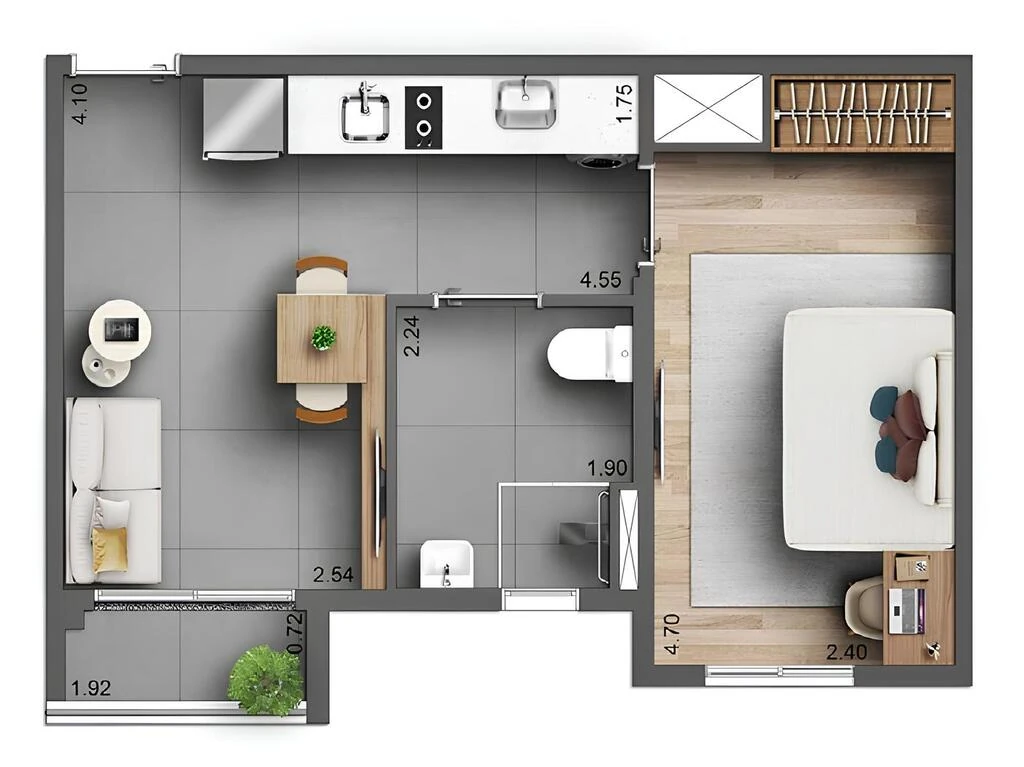 Oli Ipiranga: 1 dorm 35m²