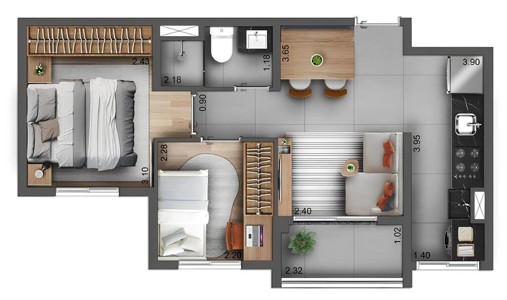 Oli Ipiranga: 2 dorm 39m²