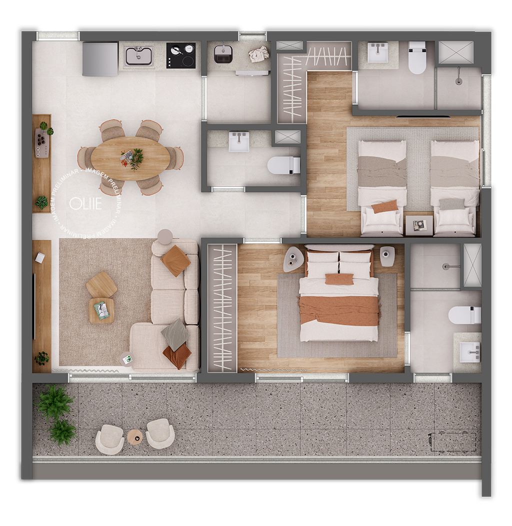 Oliie 117: 2 dorm 80m²