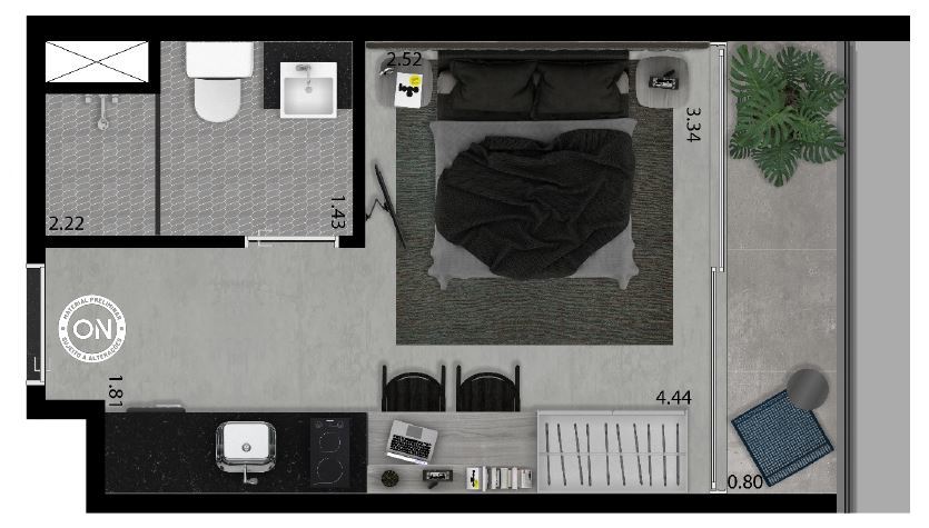 ON Alvorada 183: 1 dorm 21m² studio